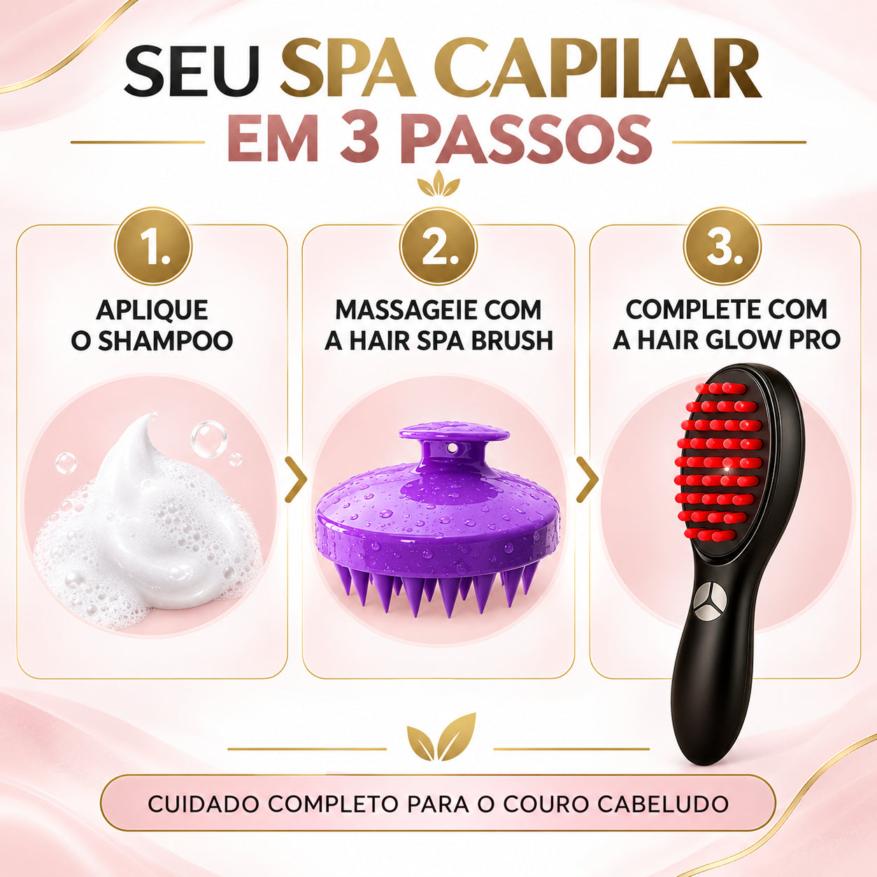 Kit Spa Capilar em Casa - Hair Glow Pro + Hair Spa Brush