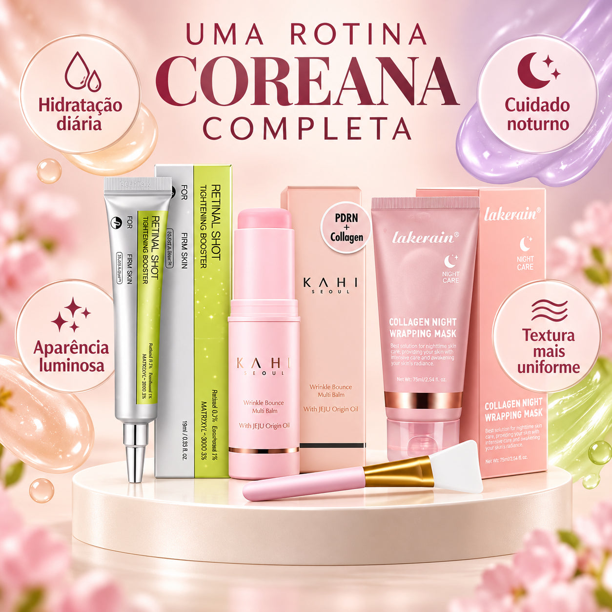 Retinal Shot + Glow Stick + Máscara Skin Collagen - KIT SKINCARE COREANO COMPLETO