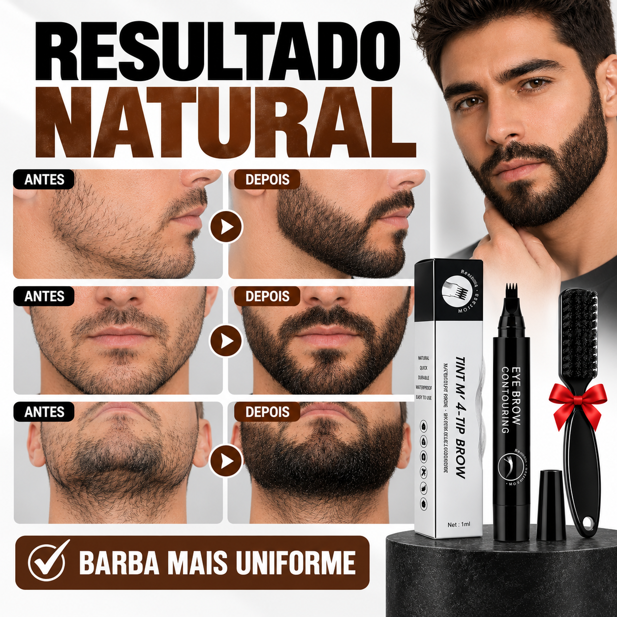 Caneta Preenchedora para Barba e Sobrancelhas Barba Magic + Escova