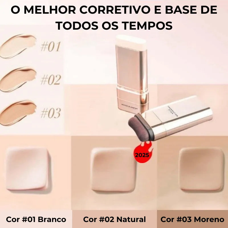 Base Stick Coreana 2 em 1 – Cobertura Perfeita 100% Natural