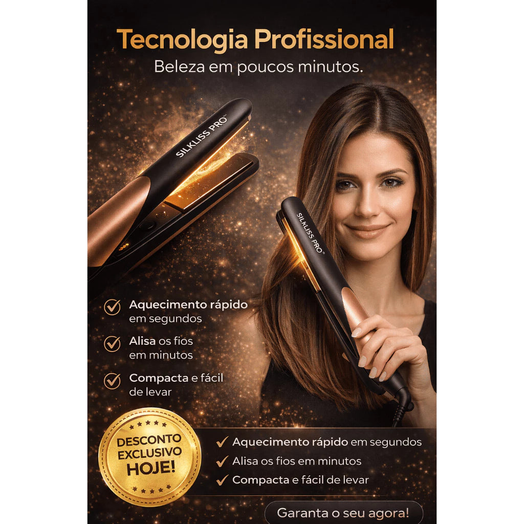 SilkLiss Pro - Chapinha Prancha Alisadora de Cabelo Profissional Bivolt 50W Compacta