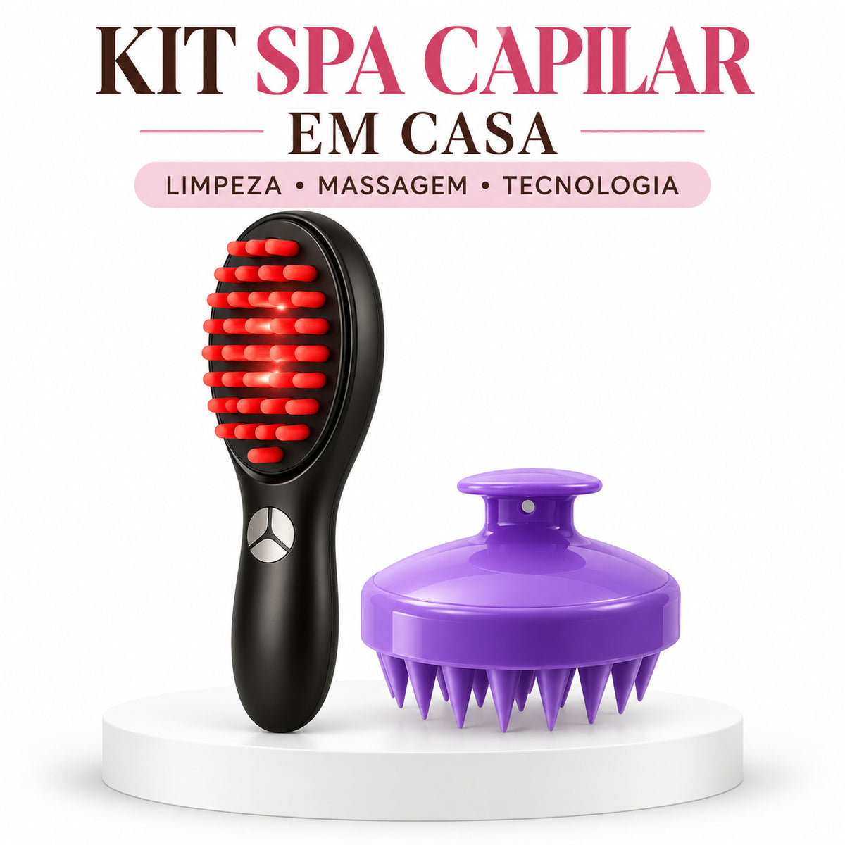 Kit Spa Capilar em Casa - Hair Glow Pro + Hair Spa Brush