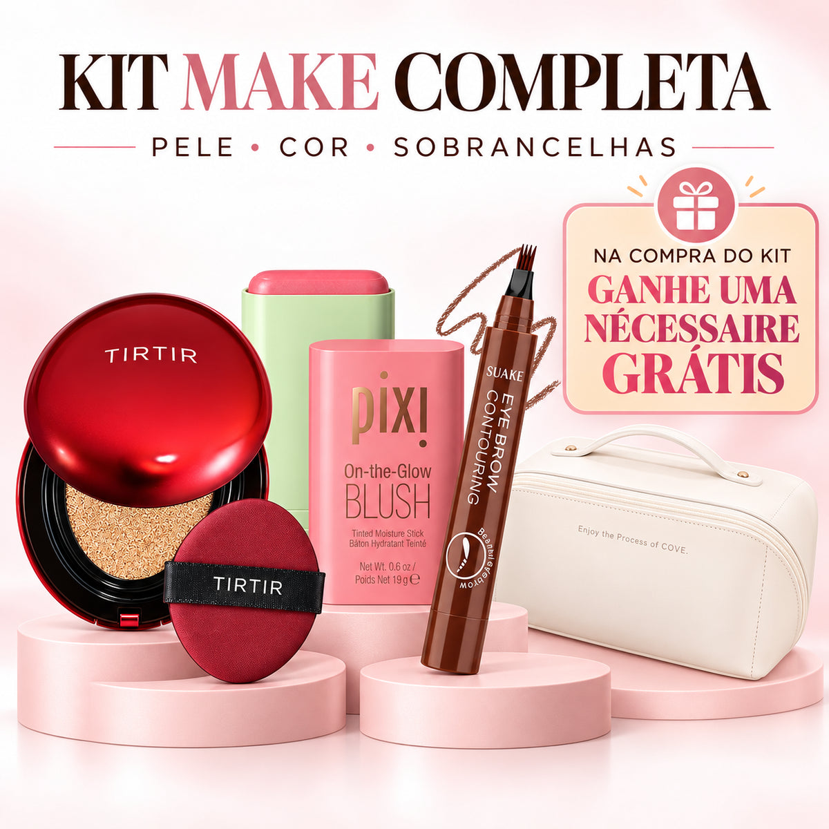 Base TIRTIR + Pixi Blush + Fio Magic - Kit Make Completa