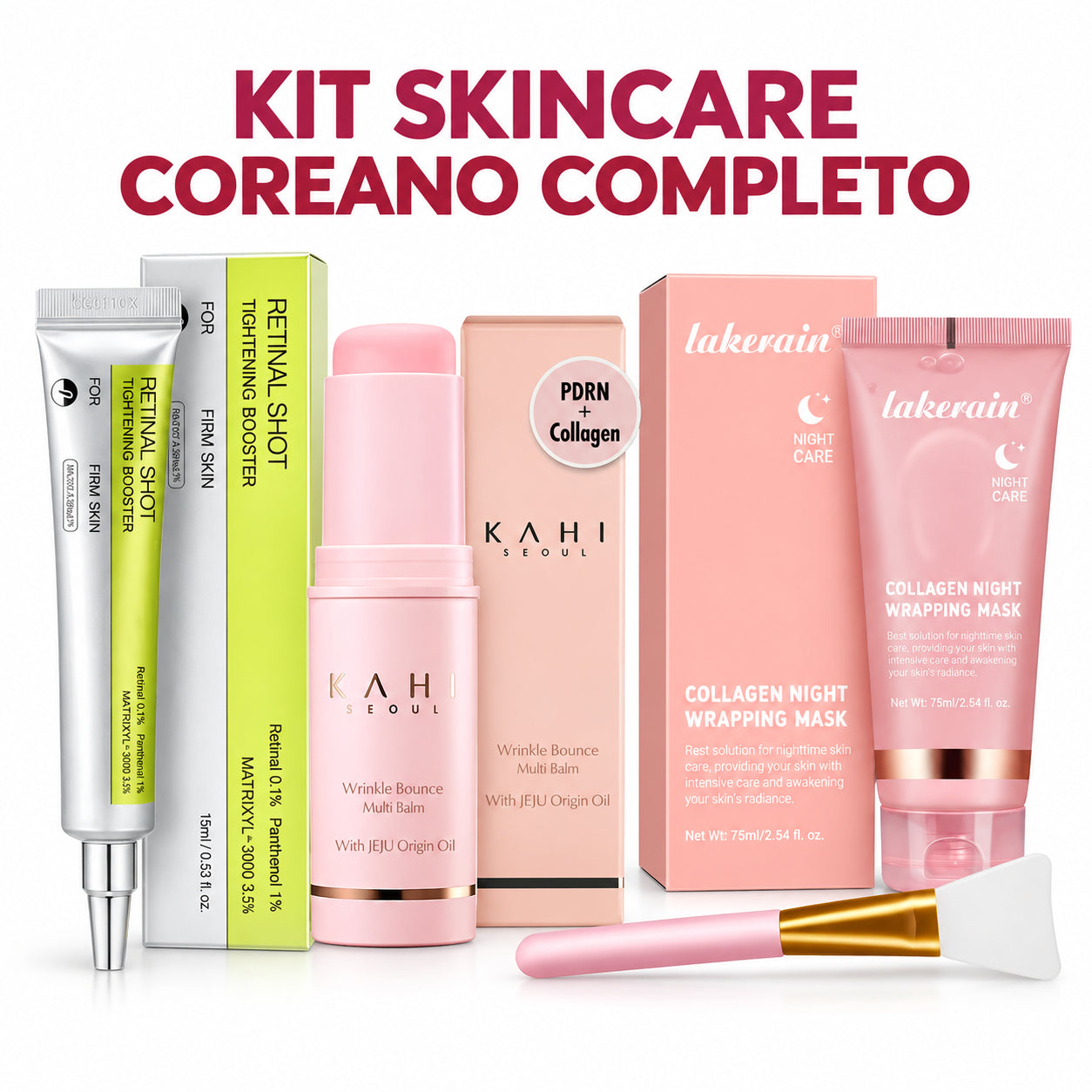 Retinal Shot + Glow Stick + Máscara Skin Collagen - KIT SKINCARE COREANO COMPLETO