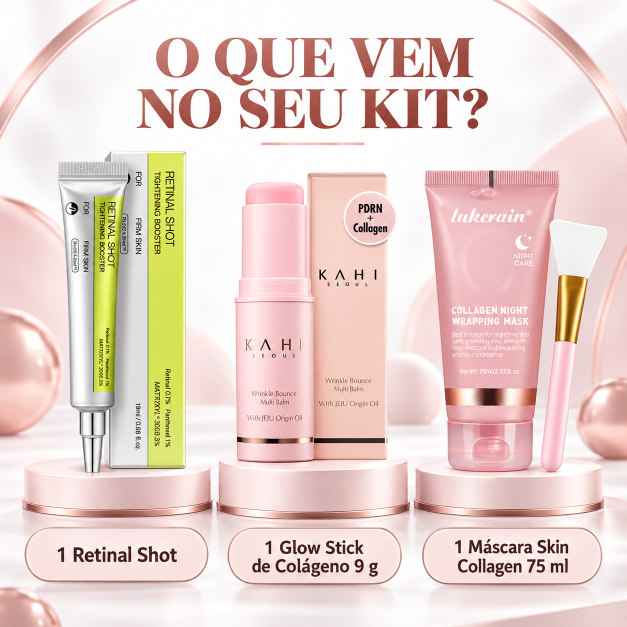 Retinal Shot + Glow Stick + Máscara Skin Collagen - KIT SKINCARE COREANO COMPLETO