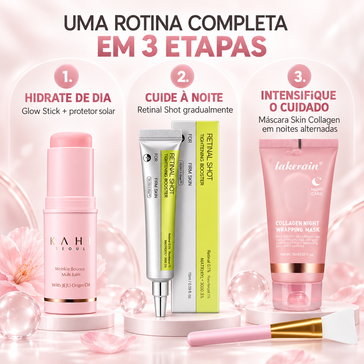 Retinal Shot + Glow Stick + Máscara Skin Collagen - KIT SKINCARE COREANO COMPLETO