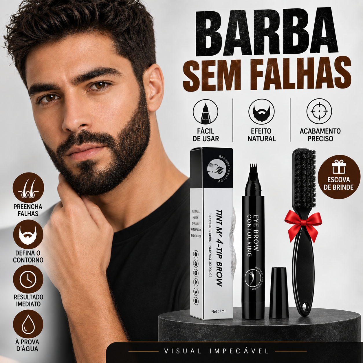 Caneta Preenchedora para Barba e Sobrancelhas Barba Magic + Escova