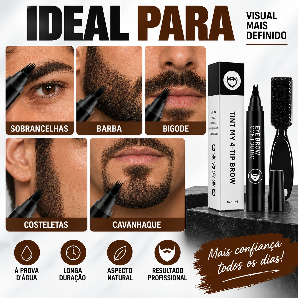 Caneta Preenchedora para Barba e Sobrancelhas Barba Magic + Escova