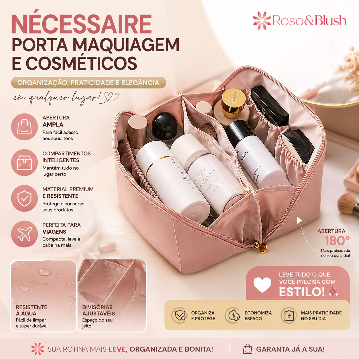 Rose Beauty – Nécessaire Porta Maquiagem e Cosméticos
