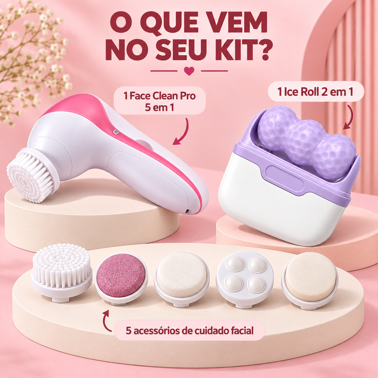 Face Clean Pro + Ice Roll 2 em 1 - Kit Pele Limpa & Revigorada