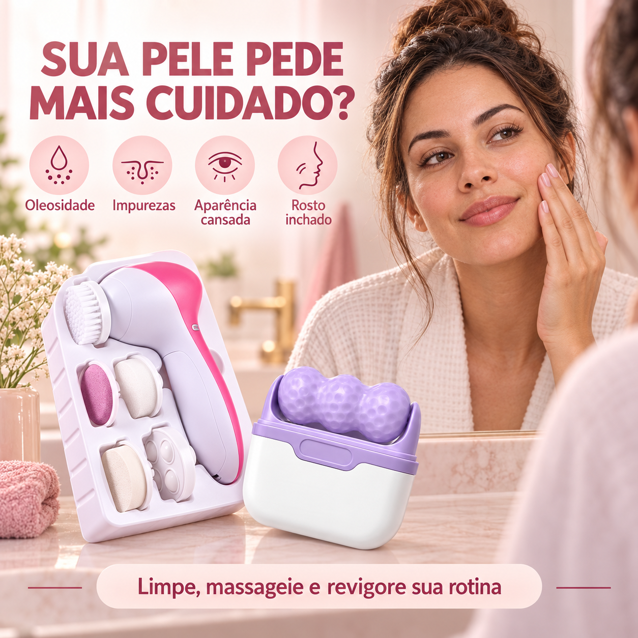 Face Clean Pro + Ice Roll 2 em 1 - Kit Pele Limpa & Revigorada
