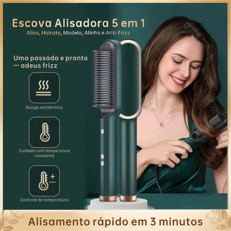 SmartLiss 5 em 1 – Escova Alisadora que Alisa, Modela, Hidrata e Elimina o Frizz