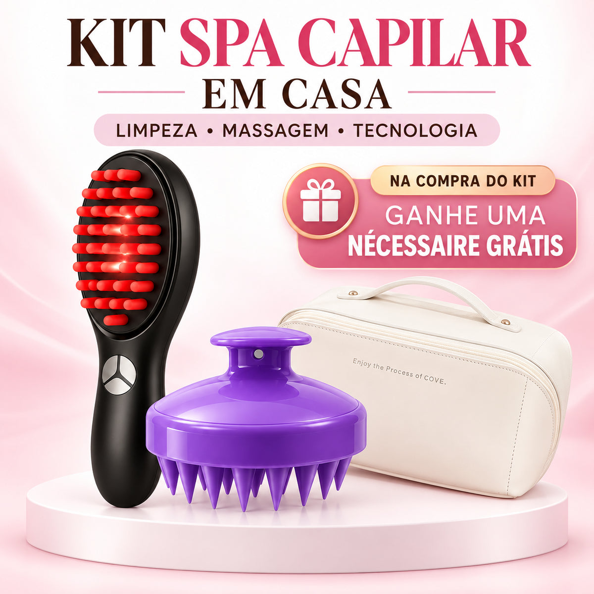 Kit Spa Capilar em Casa - Hair Glow Pro + Hair Spa Brush