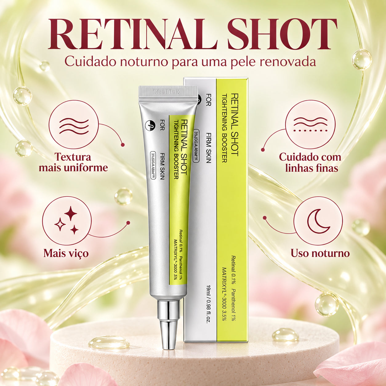 Retinal Shot + Glow Stick de Colágeno - Kit Pele de Porcelana