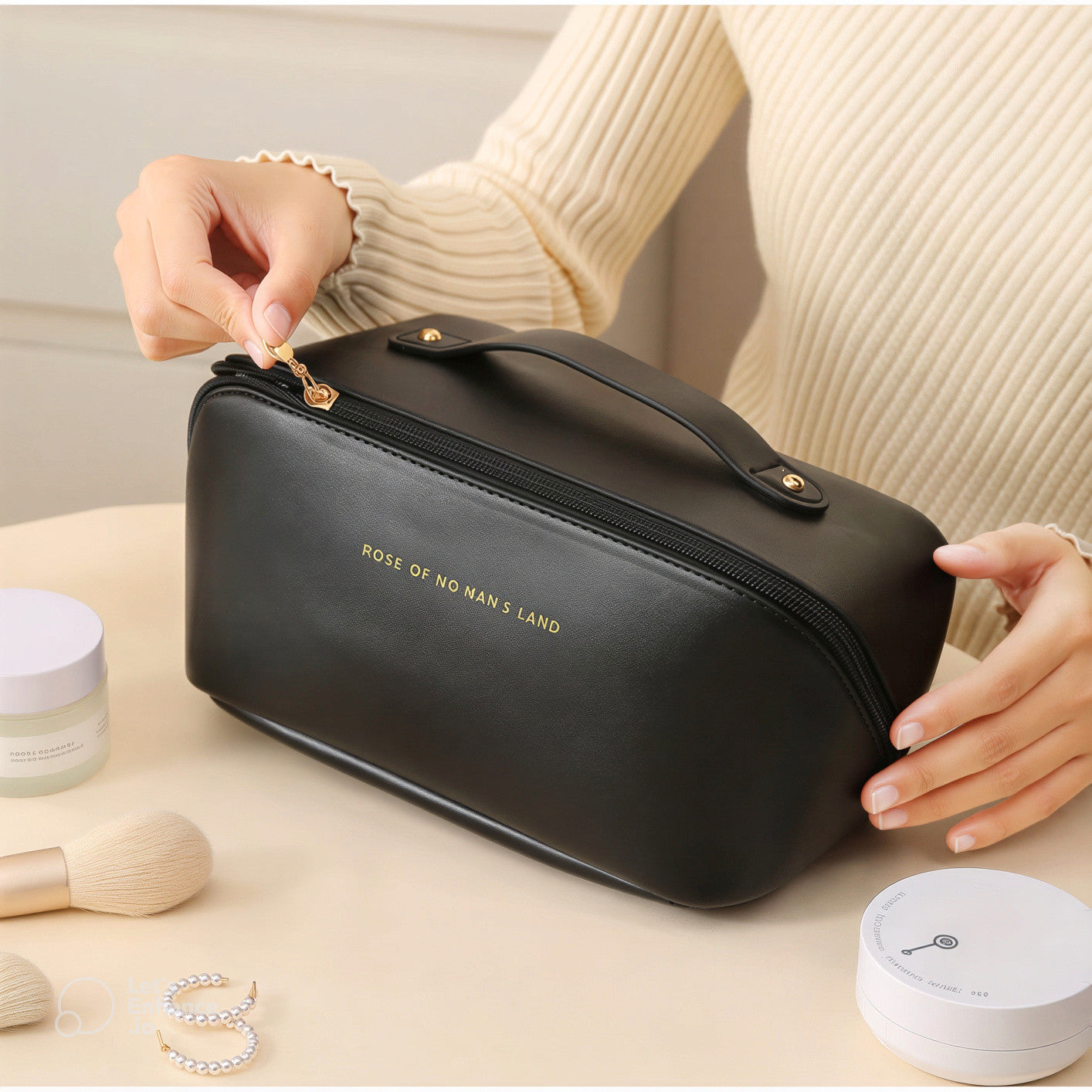 Rose Beauty – Nécessaire Feminina Porta Maquiagem e Cosméticos com Compartimentos Organizadores