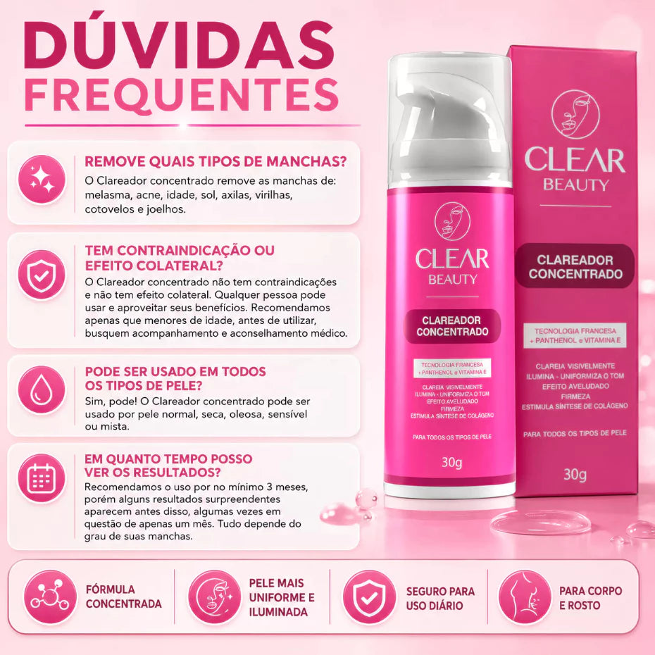 Clear Beauty 3 em 1 – Creme Clareador para Rosto, Axilas e Virilha