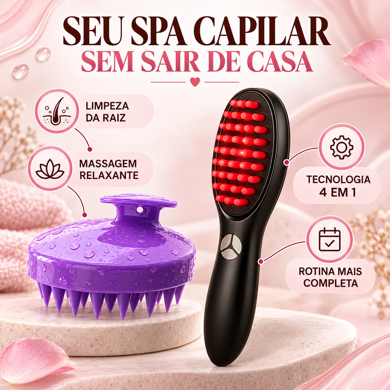 Kit Spa Capilar em Casa - Hair Glow Pro + Hair Spa Brush